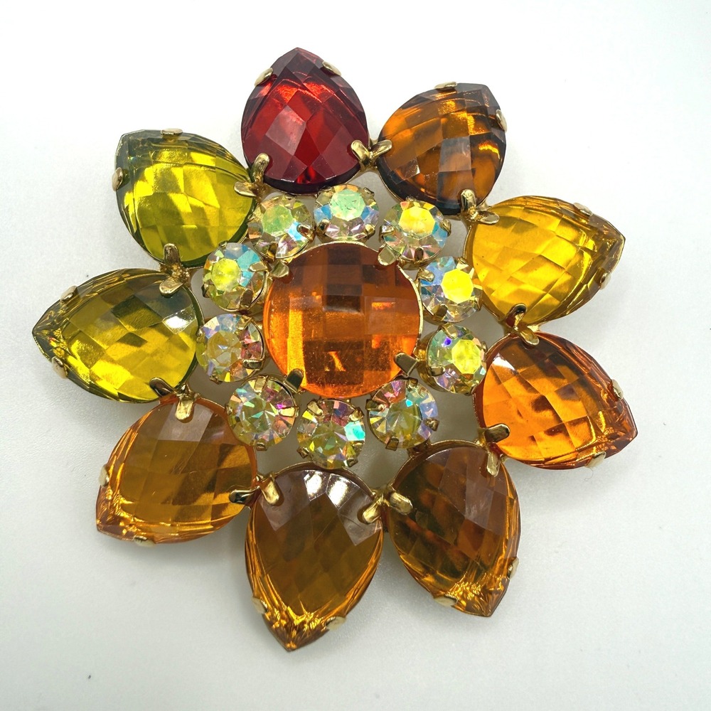 Joan Rivers Brooch Autumn Crystal Flower Statement Retro 80s